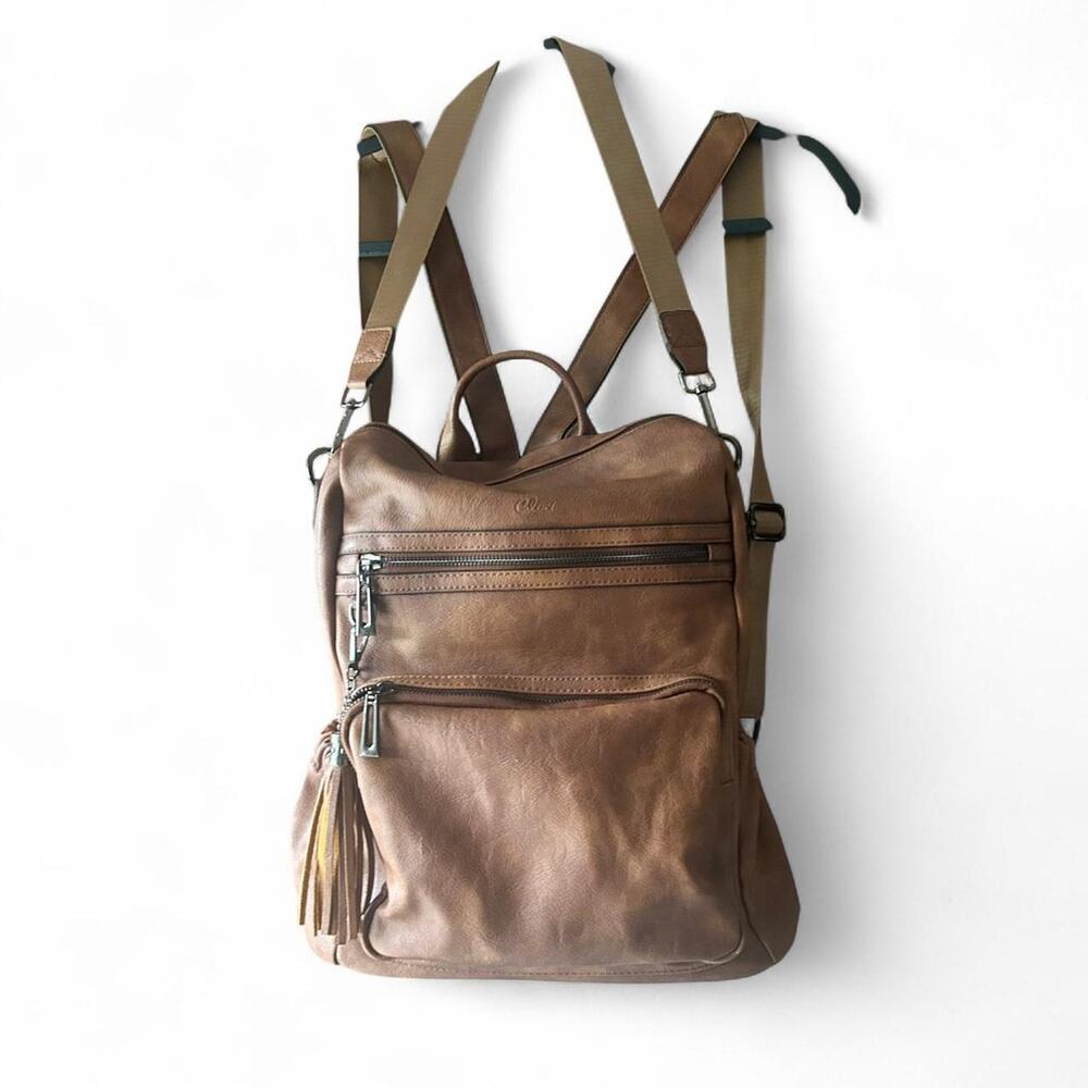 Brown leather backpack with multiple Storage NWOT… - image 1